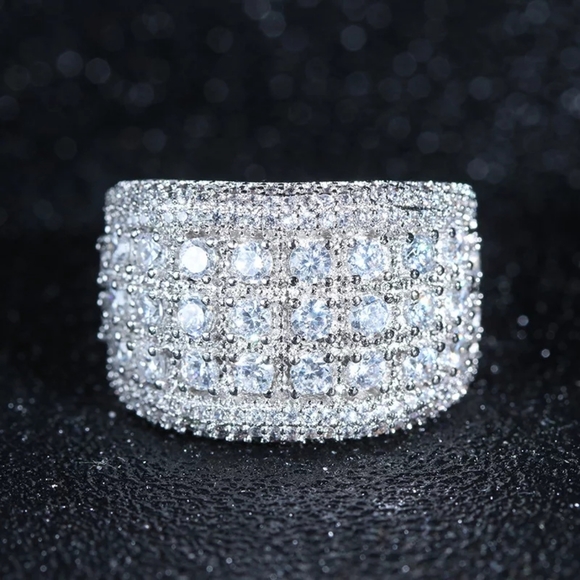 Jewelry - New Silver Inlaid Diamond Thick Ring